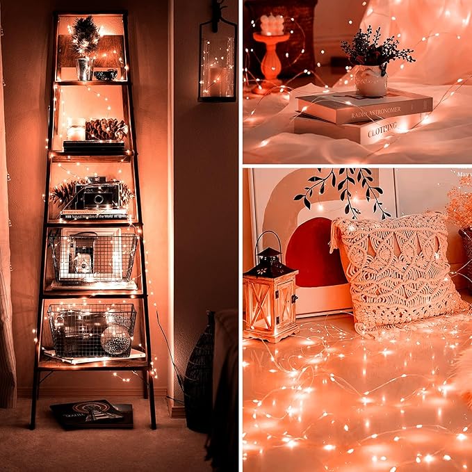 Fairy Lights 66ft 200 LED USB Twinkle String Lights Plug in Silver Wire Lights with Remote and Timer 8 Modes Outdoor Waterproof Starry Lights DIY Party Wedding Christmas Decoration（Orange）