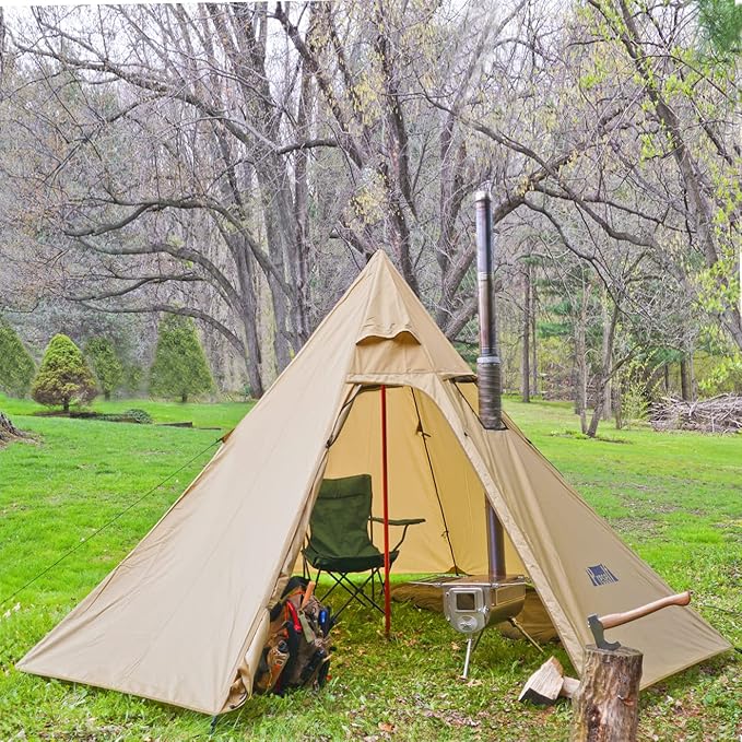 PRESELF 2-3 Person Tipi Hot Tent Version2 with Stove Jack, for Hunting Bushcraft, Lightweight, Standing Room, Teepee Backpacking Camping Hiking