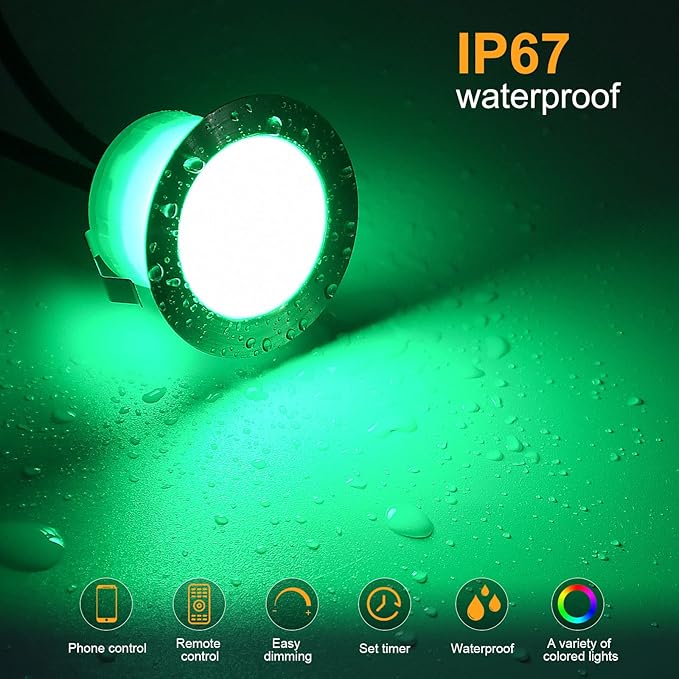 Sumaote LED Recessed Deck Light Kits-10 Pack φ31mm WiFi Bluetooth Smart Control Low Voltage RGBW Deck Lights Outdoor IP67 Waterproof for Steps, Floors, Yard, Path Decor