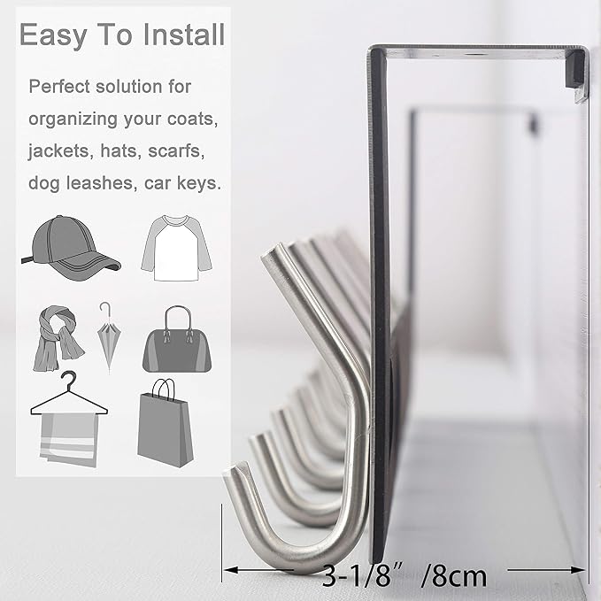 WEBI Over The Door Hooks:Door Hanger Over The Door Towel Rack,Door Coat Towel Hanger Door Coat Rack 6 Hooks for Hanging Clothes,Jacket,Hats,Bathroom,White