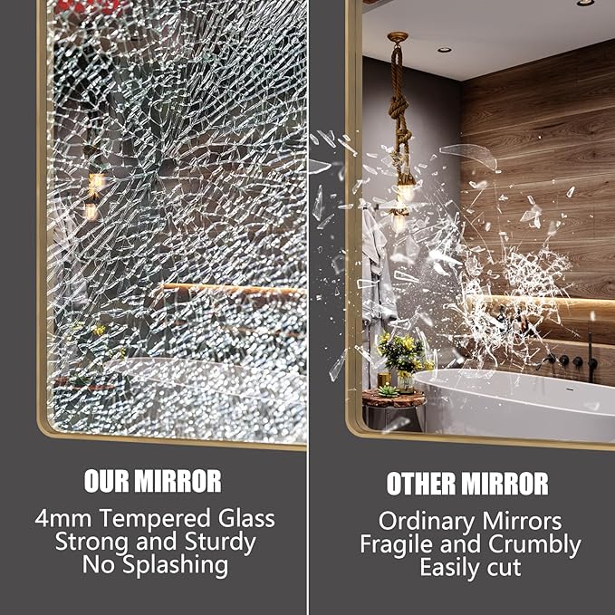 60x30 Inch Gold Bathroom Mirror for Wall, Brushed Metal Gold Framed Mirror, Large Rectangle Brass Vanity Mirror for Bathroom, Shatterproof, Anti-Rust (Horizontal/Vertical)