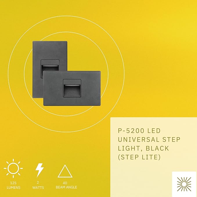 2W LED Universal (Vertical-Horizontal) Step Lights, Black Finish, 120V LED Stair Lights Indoor and Outdoor, 125 Lumens, CRI 90+, Wet Location IP-65, IC Rated, ETL Listed, Warm White 3000k