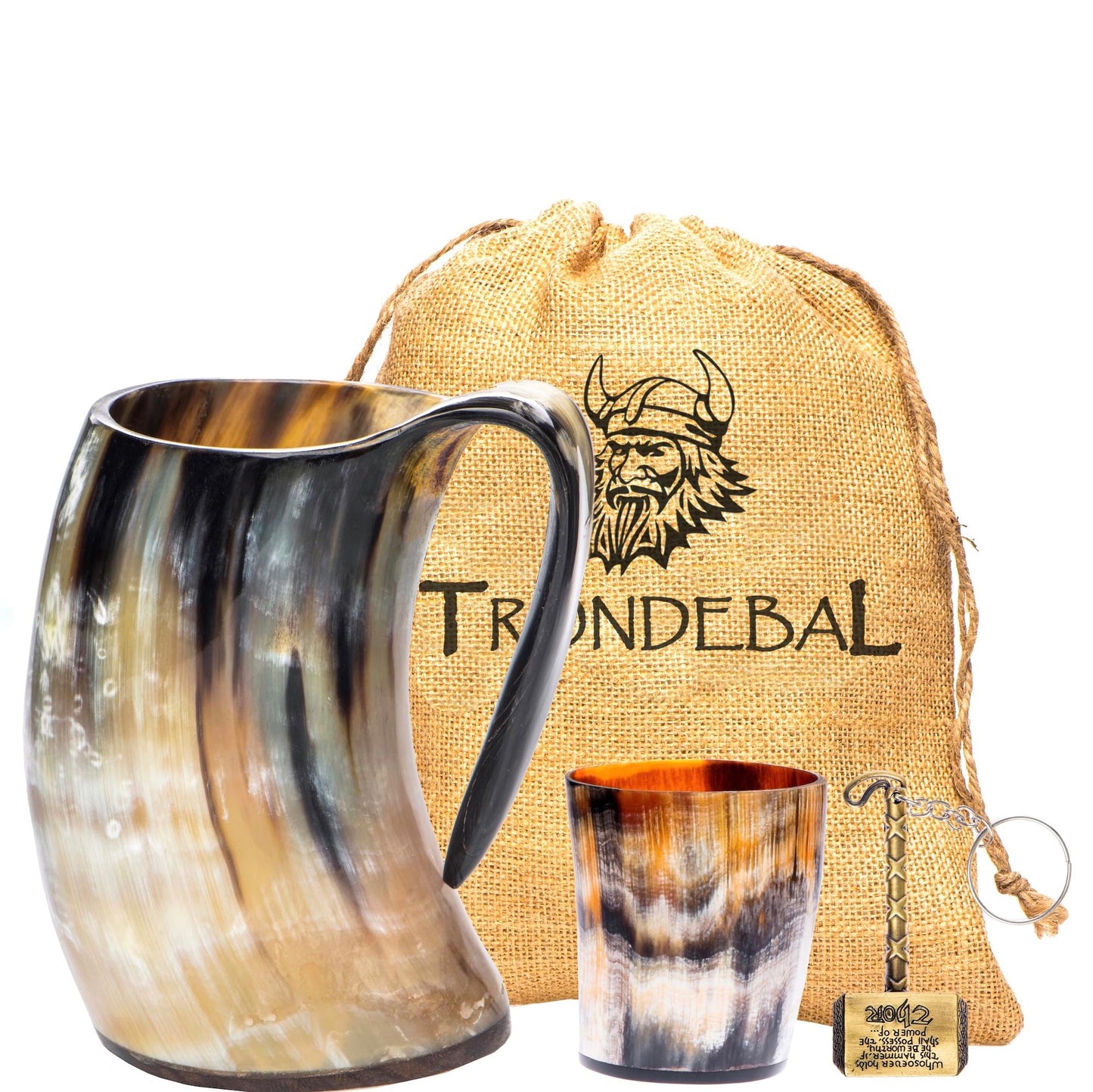 Trondebal Viking Drinking Horn Mug, 15-20 Oz Natural Ox Horn Cup & Cofee Stein | Cool Unique Gift for Men and Women, Home Decor Accessories | Shot Glasses for Beer, Ale, Whiskey, Mead