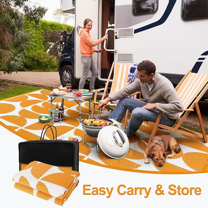 Wonnitar Outdoor Rug 6x9, Waterproof Patios Rug Reversible Plastic Straw Rug, Large Outside Area Rug, Portable RV Mat, Indoor Outdoor Carpet for Picnic Balcony Backyard Porch Deck (Orange,6'x9')