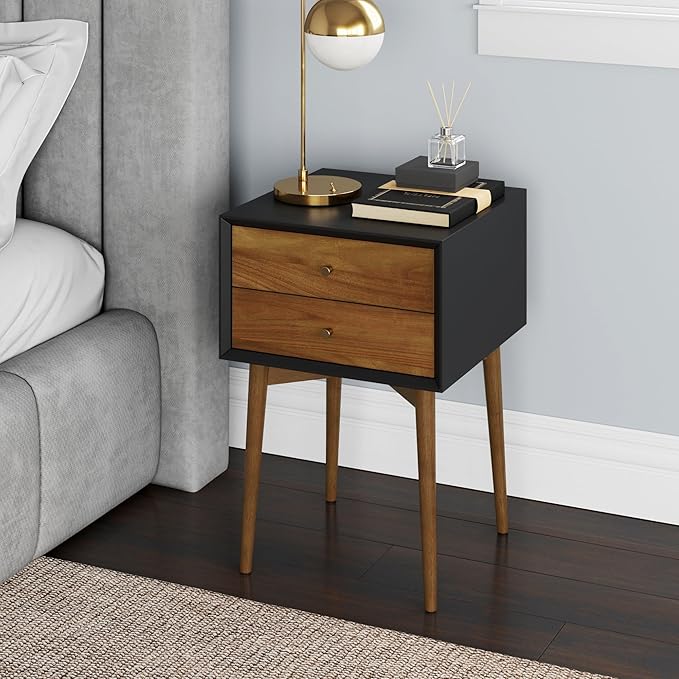 Nathan James Harper Modern Nightstand Side Accent or End Table with Storage Drawer, 1, Black/Brown
