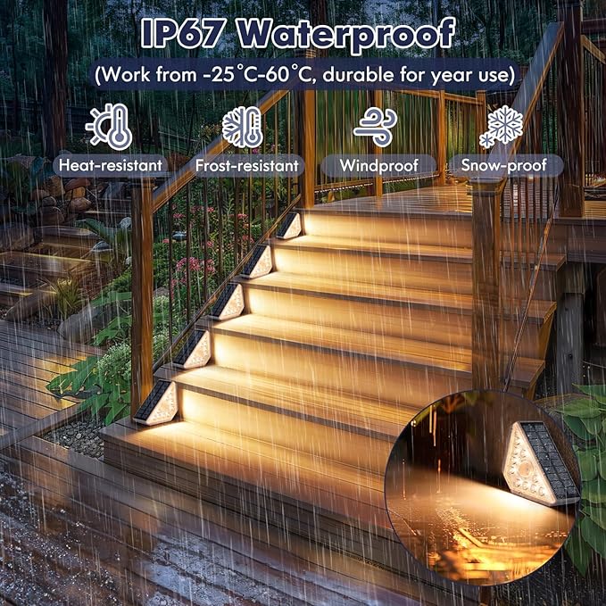 6-Pack Solar Step Lights for Outside, Motion Sensor Waterproof Outdoor Stair Lights, Solar Powered LED Outdoor Step Lights Decor for Yard Garden Porch Patio Pathway Deck,