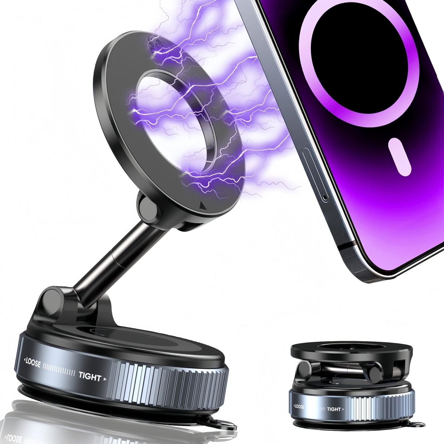 snanlen Upgraded 360° Vacuum Magnetic Phone Holder, Magnetic Car Phone Mount, Hands-Free Suction Cup Phone Holder for Car/Gym/Mirror/Shower, Car Mount Compatible with iPhone 16 Pro Max/Android