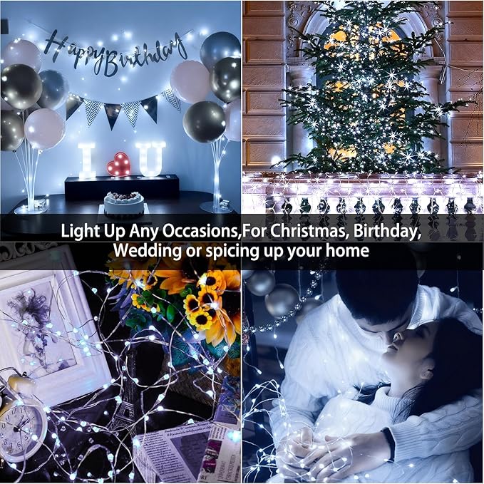VOOKRY 12 Pack Fairy Lights Battery Operated, 30 LEDs Mini Starry String Lights 10 ft Silvery Copper Wire Lights, Works for DIY Wedding Centerpiece, Party,Table, Christmas Decorations(Cool White)