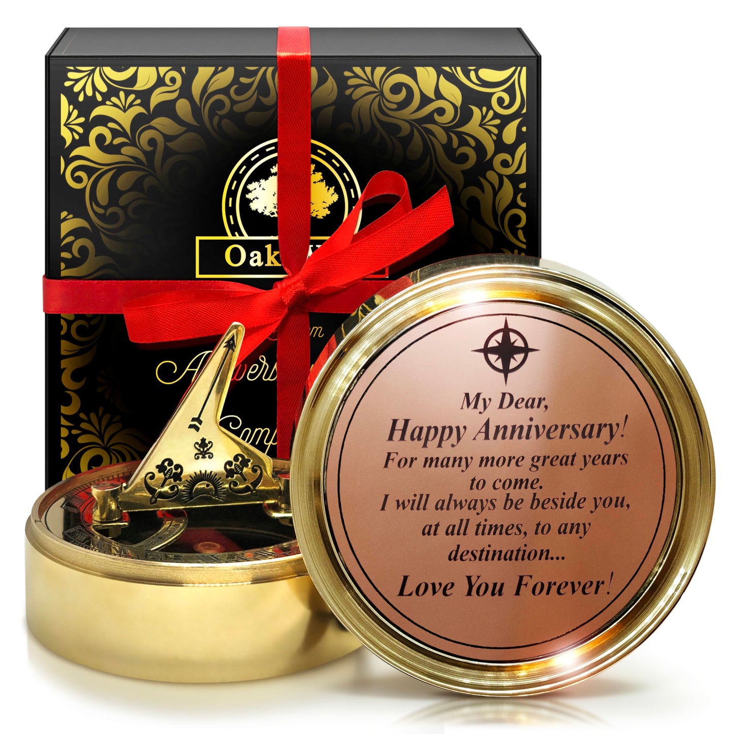 OakiWay Anniversary Sundial Compass Gift for Him or Her - Unique Gift Ideas for Husband or Wife, Men Wedding Anniversary 50th 40th 25th 20th Year Celebration, Gift Card Included