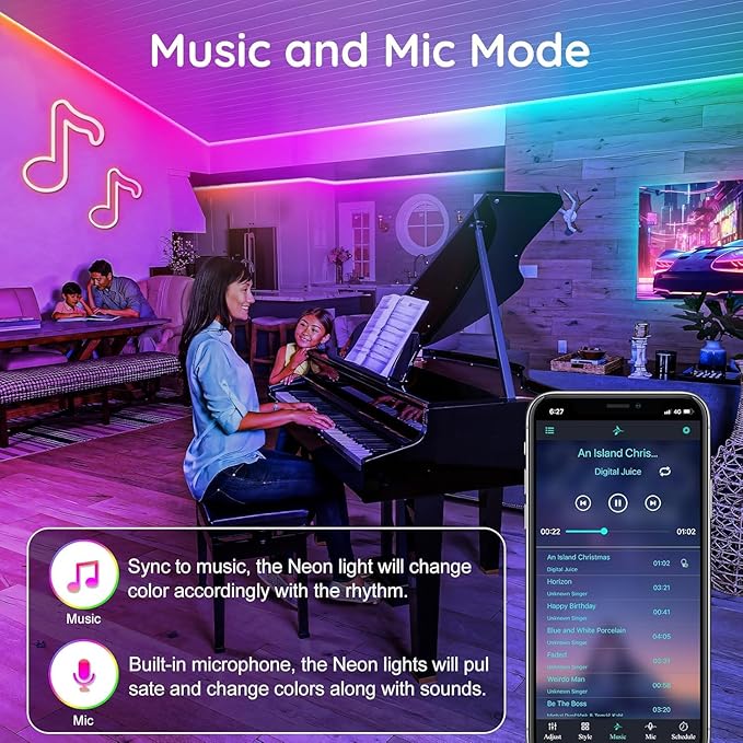 100FTNeon Rope Lights,Flexible Led Rope Lights Control with App/Remote,Multiple Modes Rope Lights,IP65 Outdoor RGB Led Neons Light Waterproof