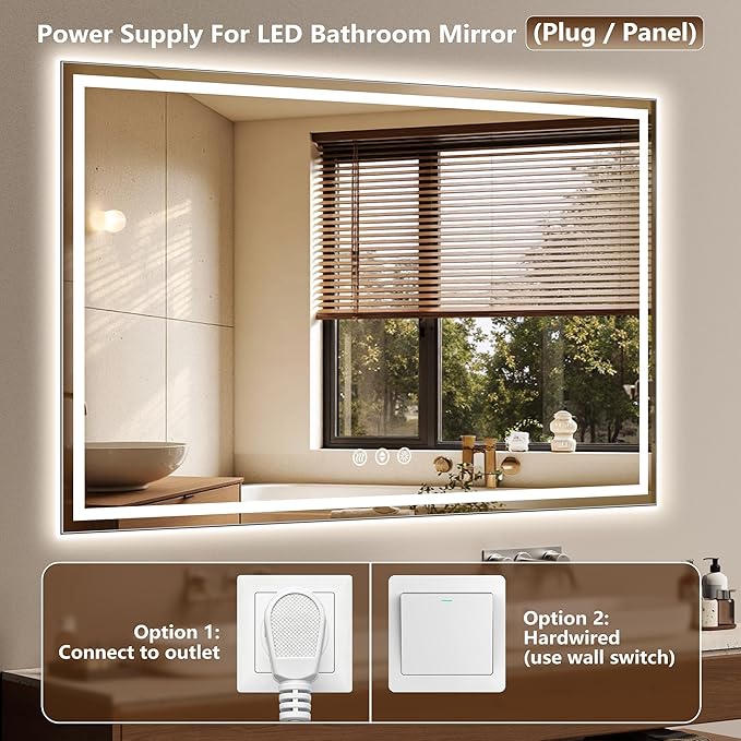 55x36 Inch LED Lighted Bathroom Mirror - Anti-Fog Vanity Mirror with Dimmable Front & Backlit, 3 Color Temp, Smart Memory - Shatterproof HD Glass, IP54 Waterproof Wall Mounted for Makeup Shaving