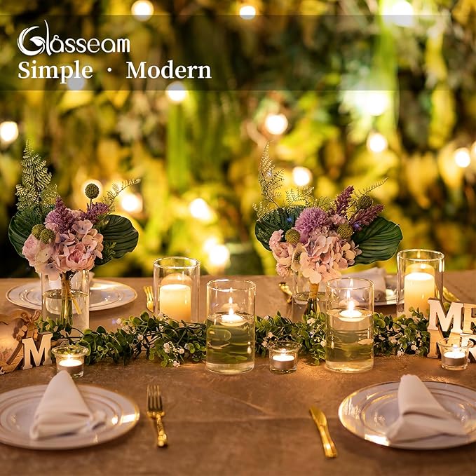 Glasseam Hurricane Glass Candle Holder Set of 6, Cylinder Clear Candle Holders for Pillar Candles, Modern Cylinder Vases for Floating Candles, Vases for Centerpiece Wedding Table Decorations, 6inch