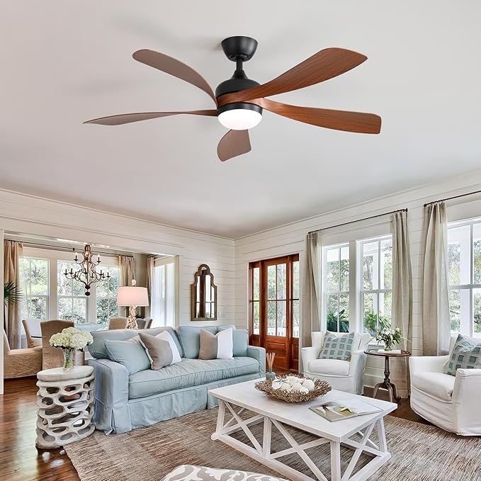 Sofucor 52" Smart Ceiling Fan, Indoor/Outdoor Ceiling Fans with Lights and Remote, Compatible with Alexa/Google/App, 3-Color Light 6-Speed Timing Reversible DC Motor for Bedroom Living Room Patio