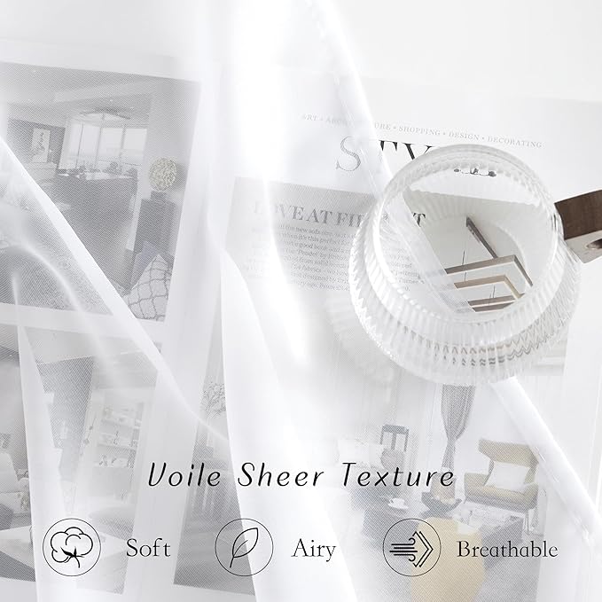 NICETOWN Soft Voile White Sheer Curtains 63 inches Long - Grommet Living Room Curtains Elagant & Airy Breathable Light Filtering Window Treatments for Bedroom, W42 x L63, 2 Panels