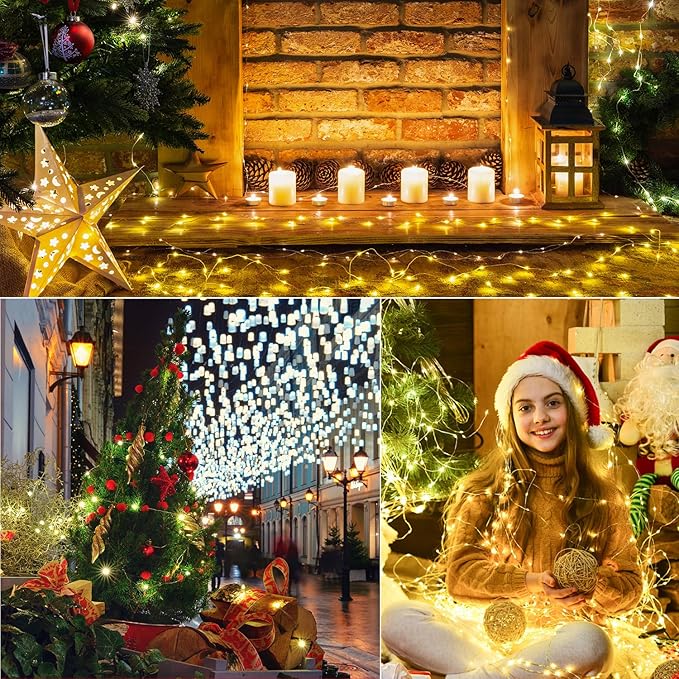 LAMPHOME 100 LED 33FT Fairy Lights Battery Operated with Remote, Twinkle Fairy Lights Multi-Functions &Timer Starry String Lights for Indoor Outdoor Christmas Wedding Home Decor, Warm White
