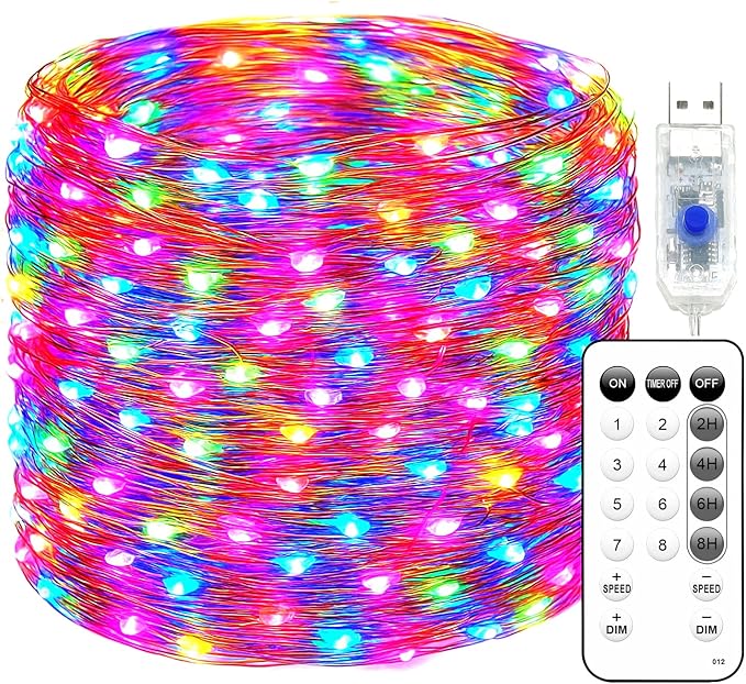Fairy Lights 66ft 200 LED USB Twinkle String Light Plug in Silver Wire Lights with Remote and Timer 8 Modes Outdoor Waterproof Starry Lights DIY Party Wedding Christmas Decoration（Multicolor）