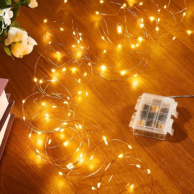 2 Pack 65.6 Ft. Battery Operated Outdoor String Lights with Remote & Timer, LED Warm White Fairy Lights, Waterproof Twinkle Lights for Bedroom, Dorm, Mason Jar, Wedding, Party, Christmas