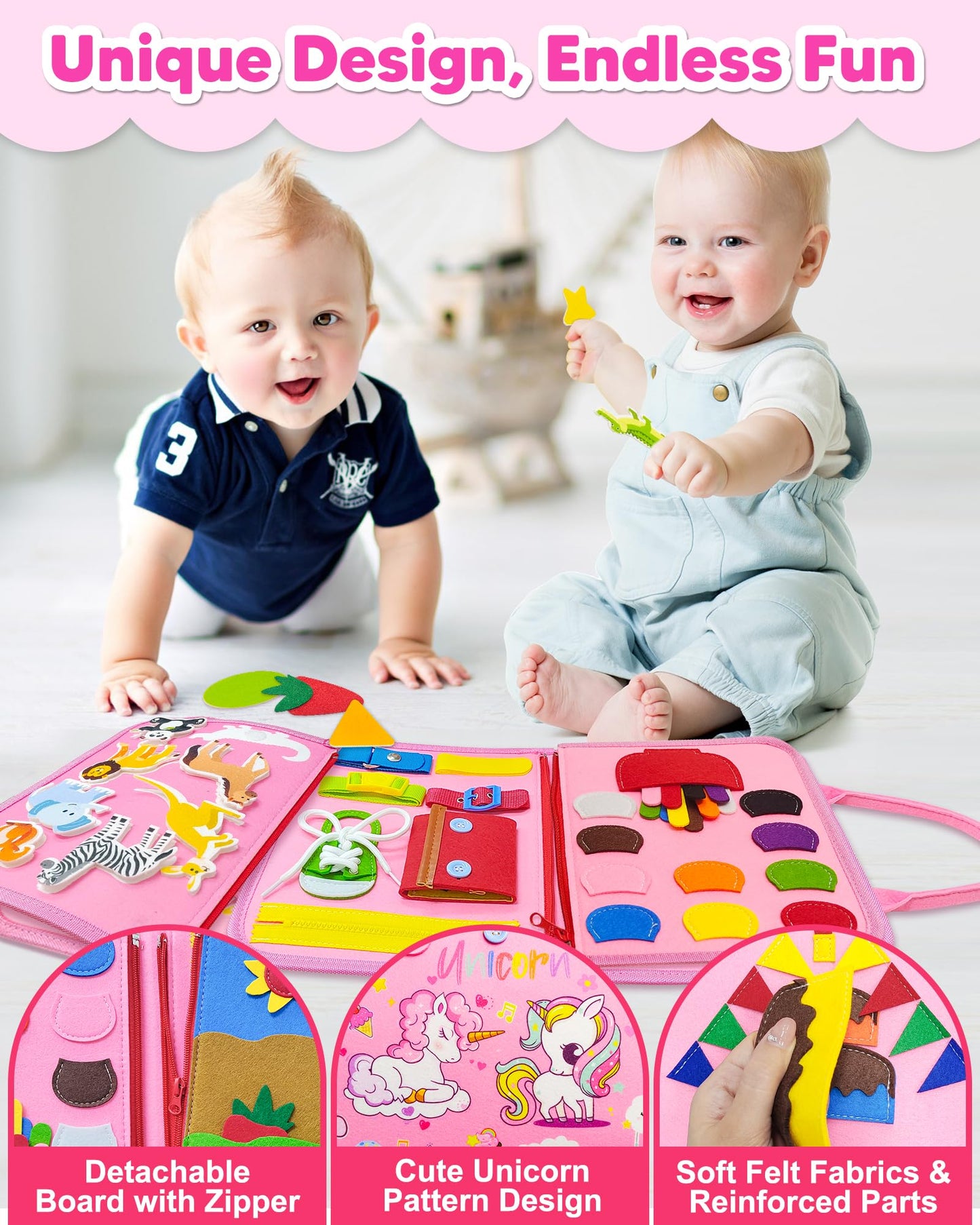 Exorany Busy Board Montessori Toys for Toddler Girl Birthday Gifts, Busy Book Sensory Learning Toys for Toddlers, Toddler Girl Airplane Car Travel Toy Educational Activities