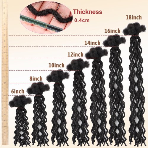10'' Human Hair Wavy Dreadlocks – 30 Strands Curly Loc Extensions, 0.6cm Diameter, Natural Looking and Lightweight, Great for Loc Style Refresh