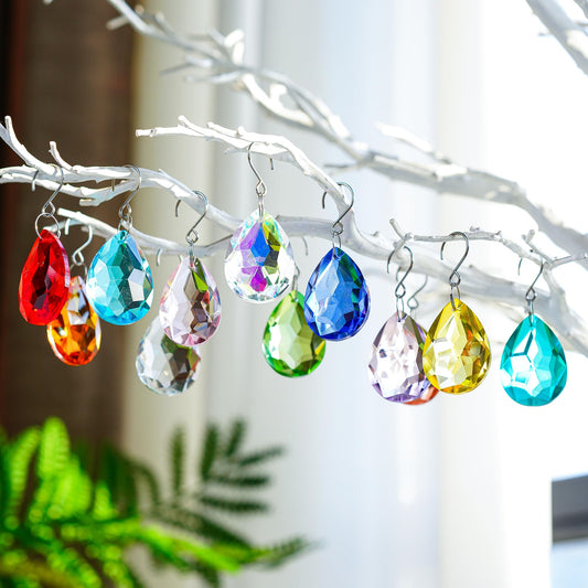 LOULIQIGIFT 12Pcs Prisms Hanging Crystals 38mm Multicolor Bauhinia Beads Valentines Chandelier Crystals Replacement for Wedding Party Window Hanging Decor