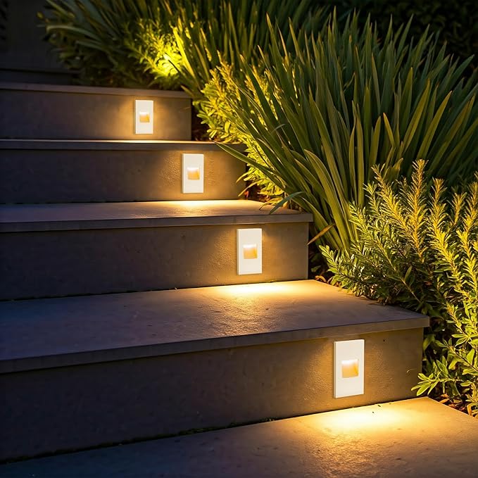 FTL 12-Pack Outdoor Step Lights LED Stair Lights Indoor, 12V 3000K/4000K/5000K Color Changing Deck Stair Light, 3.5W 150LM Low Voltage Lights for Step Aluminum, Waterproof White Vertical
