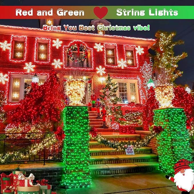 JMEXSUSS 168ft 600 LED Red to Green Halloween Lights Outdoor, Red Green Color Changing Christmas Lights, Christmas Twinkle String Lights Plug in for Tree Porch Yard Halloween Decorations