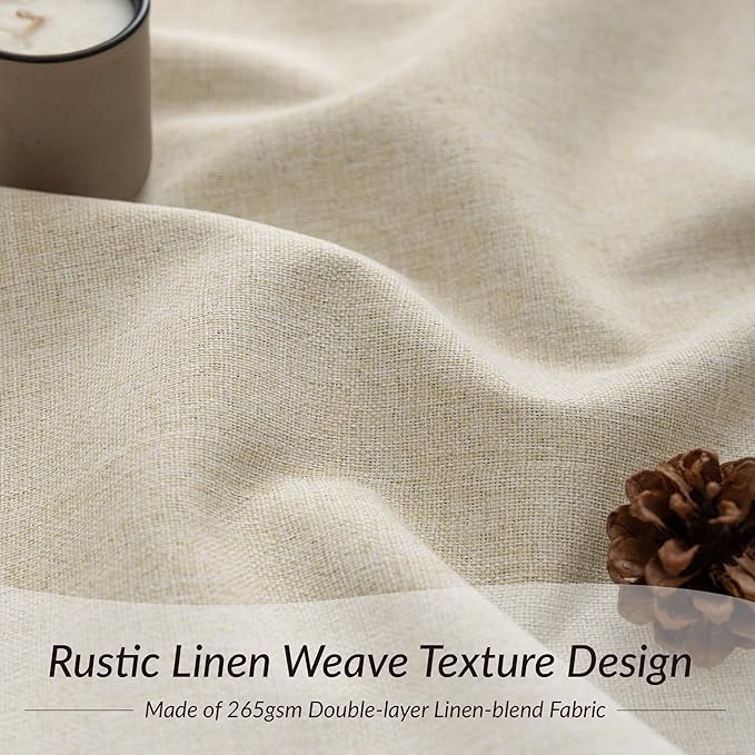 KangBang Full Blackout Pinch Pleat Linen Curtains 102 Inches Long, Pleated Linen Drapes for Living Room Dining with Hooks, Nursery Light Blocking Window Panels, 52Wx102L, Natural Beige,2 PCs