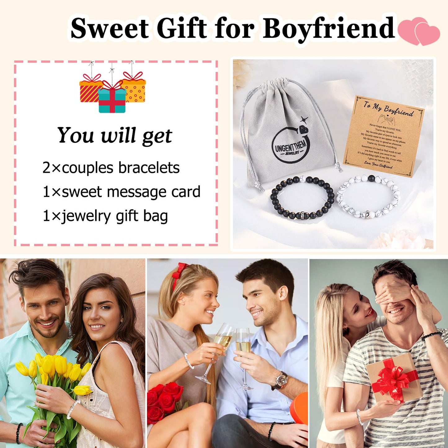 UNGENT THEM Bracelet Gifts for Boyfriend Valentines I Love You Birthday Christmas Anniversary Cute Sweetest from Girlfriend