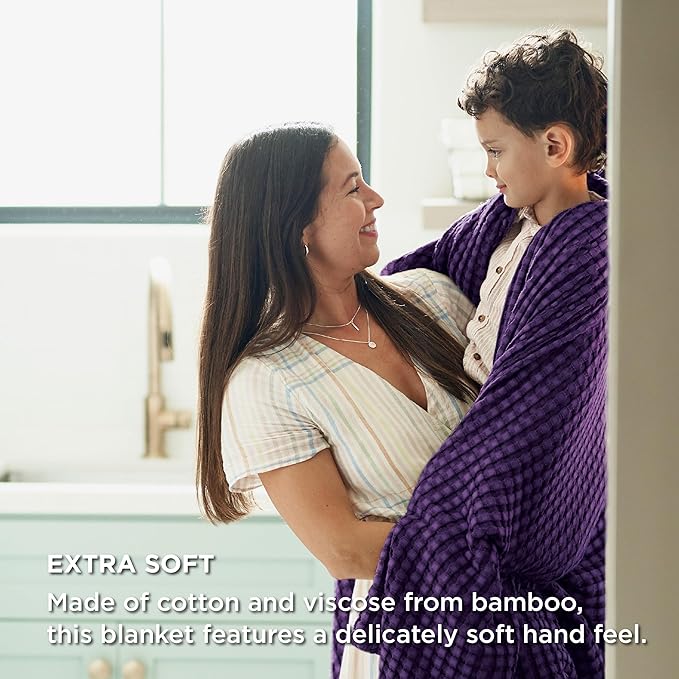 Bedsure Cooling Cotton Waffle Twin XL Blanket - Lightweight Breathable Blanket of Rayon Derived from Bamboo for Hot Sleepers, Luxury Throws for Bed, Couch and Sofa, Purple, 66x90 Inches