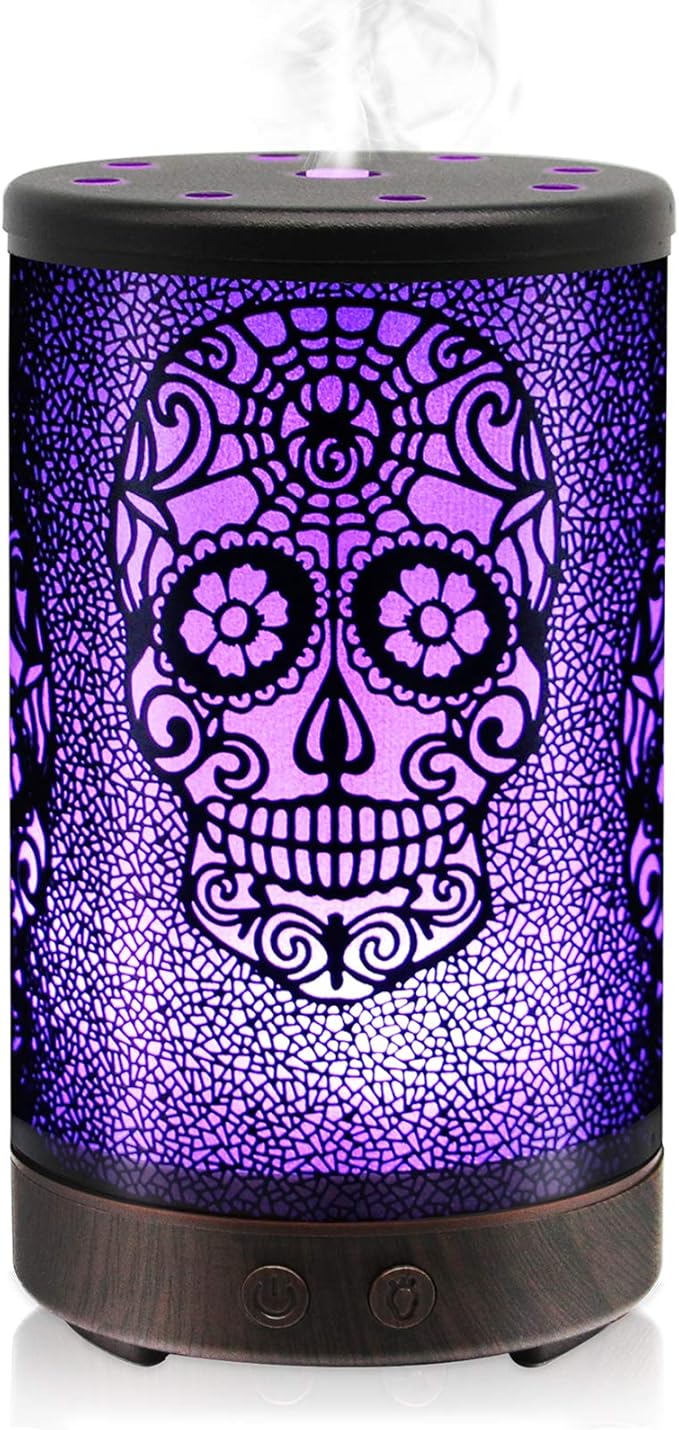 Skull Essential Oil Diffuser, Daroma 100ml Metal Aromatherapy Ultrasonic Cool Mist Humidifier Air Scent Home Office Gift, 7 Colors Changed LED Mood Light, Waterless Auto-Off