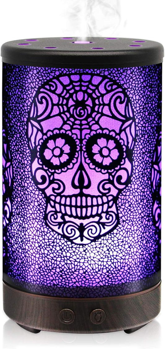 Skull Essential Oil Diffuser, Daroma 100ml Metal Aromatherapy Ultrasonic Cool Mist Humidifier Air Scent Home Office Gift, 7 Colors Changed LED Mood Light, Waterless Auto-Off