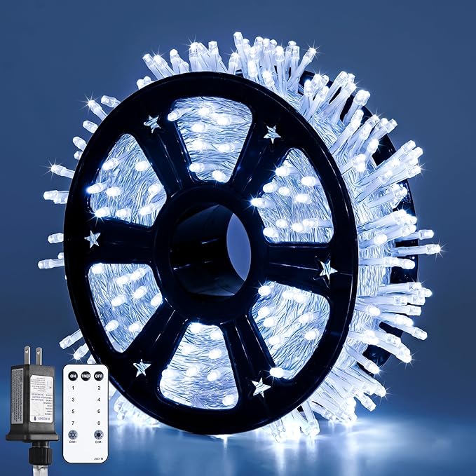 JMEXSUSS 800 LED White Christmas String Lights Outdoor, String Twinkle Lights Clear Wire Plug in for Tree Christmas Room Wedding Outside Decorations