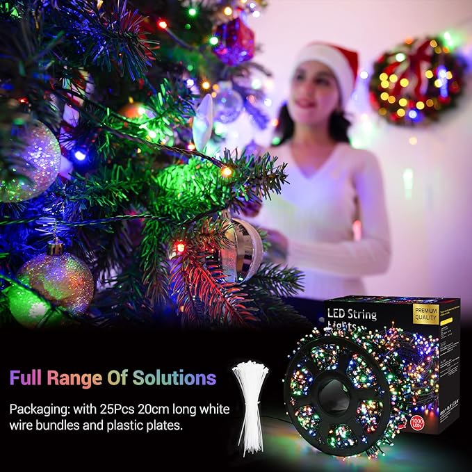 Quntis 82ft 1000 LED Cluster Christmas Lights - Dark Green Wire Christmas Tree Lights - 8 Modes Outdoor Waterproof Christmas String Lights Plug in for Holiday Wedding Party Home Decor, Multicolor