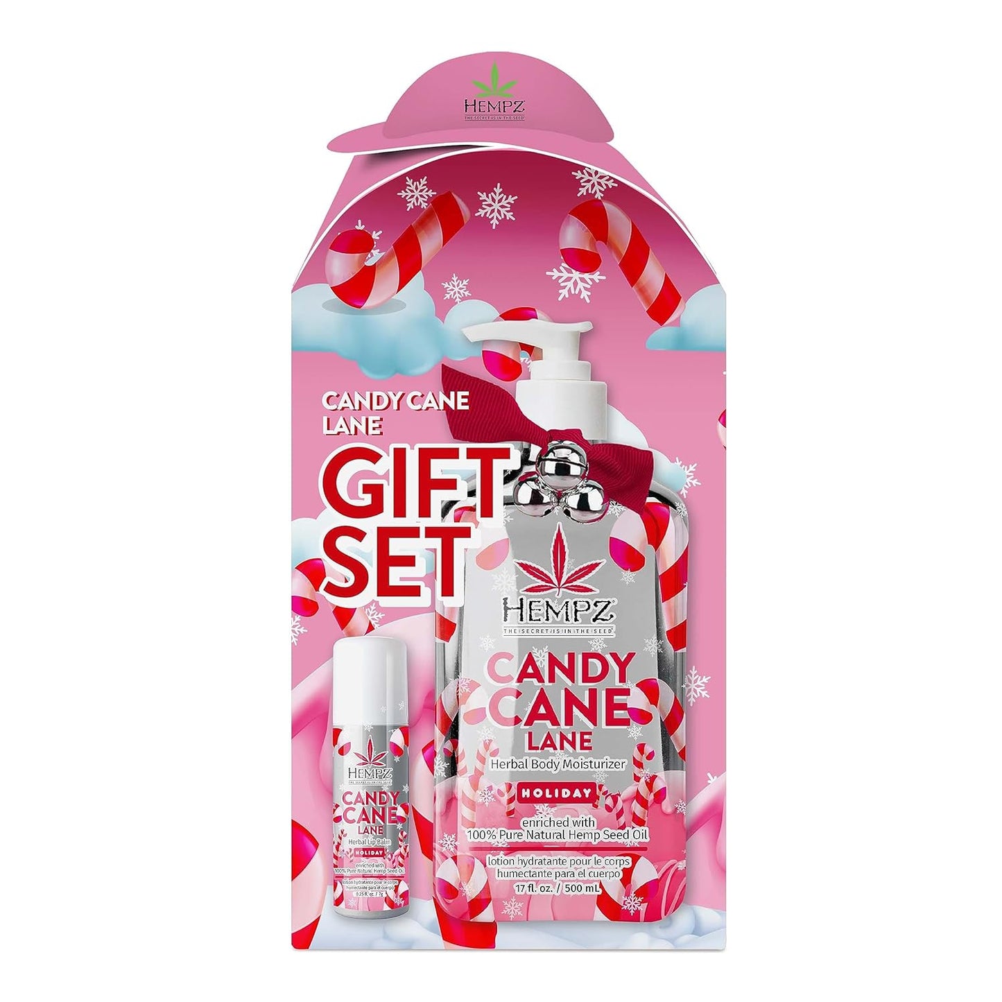 Hempz Holiday Gift Set, Candy Cane Lane Moisturizer (17 Oz) & Lip Balm (.44 Oz) â Holiday Moisturizing Lip Balm & Hydrating Lotion Skin Care Gift Set for Women & Men for Combatting Dry Lips & Skin