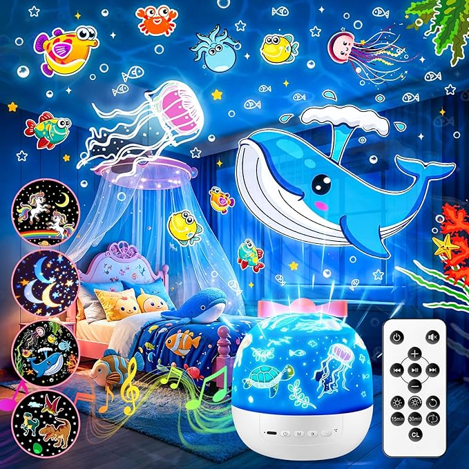 PIKOY Kids Toys for Girls Gifts, 15 Films Light Projector for Girls Toys Age 6-8, 15 Soothing Music for Kids Toys 0-10,Star+Unicorn+Princess+Mermaid Projector Toddler Girl Toys, 1 Year Old Girl Gifts