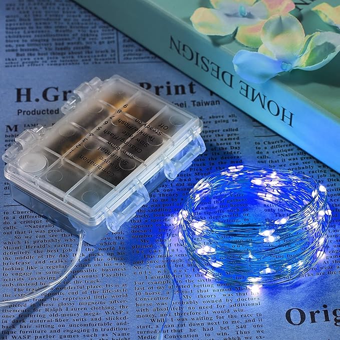 2 Pack 32.8 Ft. Battery Operated Outdoor String Lights with Remote & Timer, LED Blue Fairy Lights, Waterproof Twinkle Lights for Bedroom, Dorm, Mason Jar, Wedding, Party, Christmas