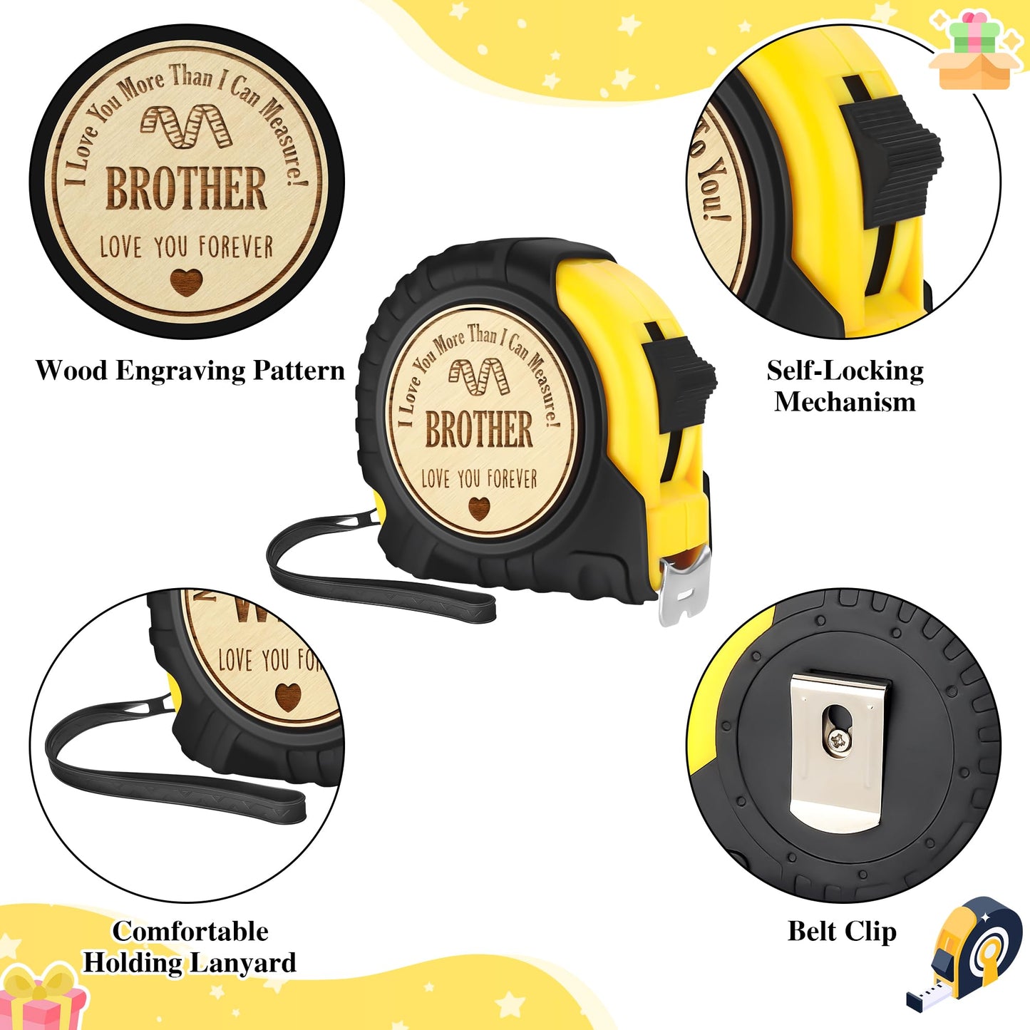 Sensi Blue Fathers Day Brother Gifts for Brother, Gifts for Brother, Brother Gifts from Sister, Best Gifts for Adult Brothers Brother In Law, Cool Promoted To Big Brother Tape Measure 25 FT Tool Gifts