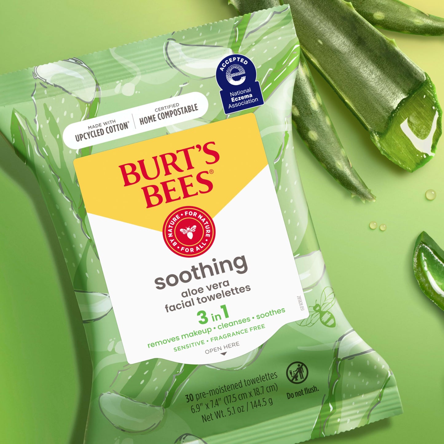 Burt's Bees Back To School Dorm Essentials, Aloe Vera Face Wipes, for Sensitive Skin, Soothing Makeup Remover & Facial Cleansing Towelettes, 30 Ct. (3-Pack)