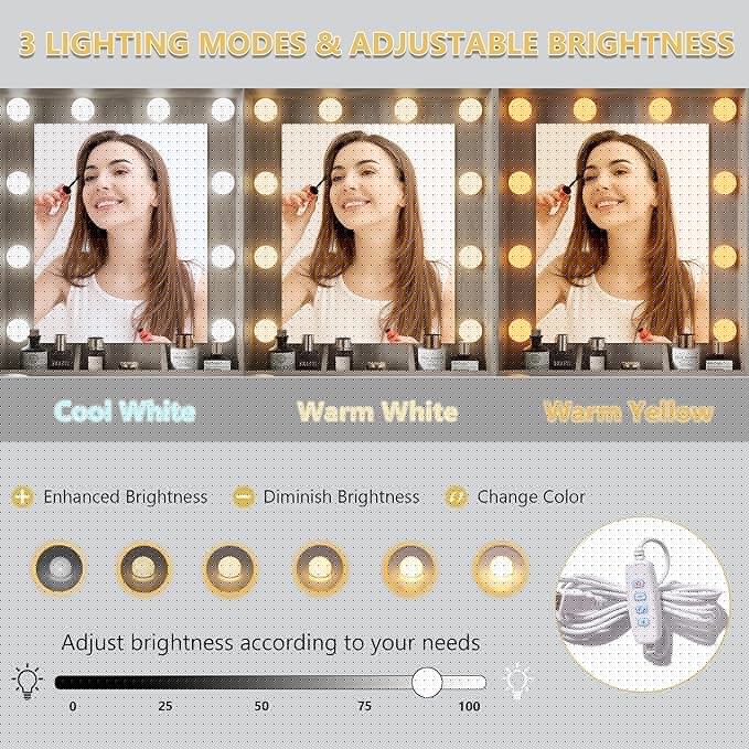 Makeup Vanity Desk with Mirror and Lights, Grey Vanity Table Set with Storage Drawers, Charging Station & Cabinets, Large Dressing Table with RGB Ambient Light for Women Girls Bedroom Bathroom