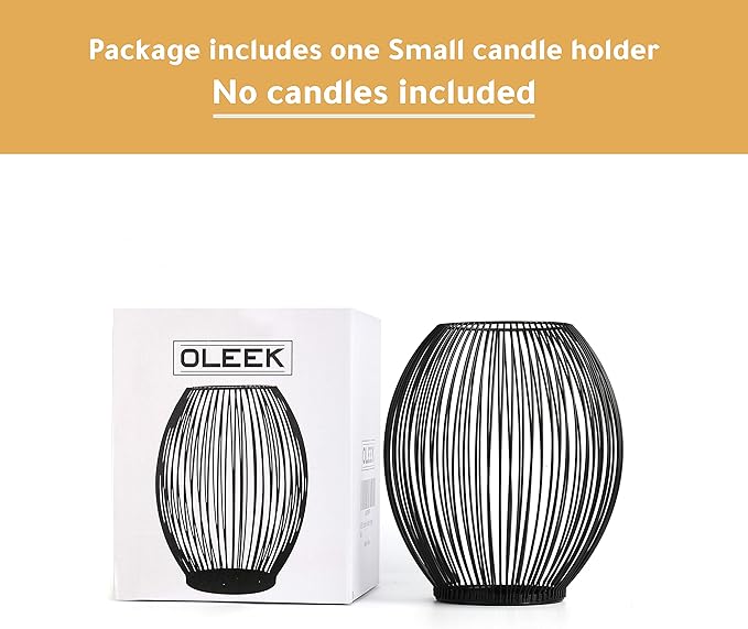 OLEEK Small Outdoor Candle Holders for Patio - Pillar Candle Holder - Black Wire Candle Holder for Table Centerpiece - Iron Lantern Decorative Candles - Farmhouse Decor Fireplace Metal Candle Holders