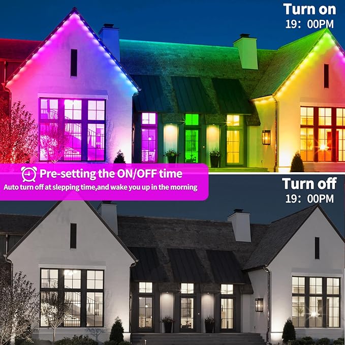 300ft Permanent Outdoor Lights,RGB Eave Lights,Music Sync IP67 Waterproof Outdoor Eave Light Lighting, can be Used for Garden,House,Party,Holiday Decoration（2 Rolls of 150ft