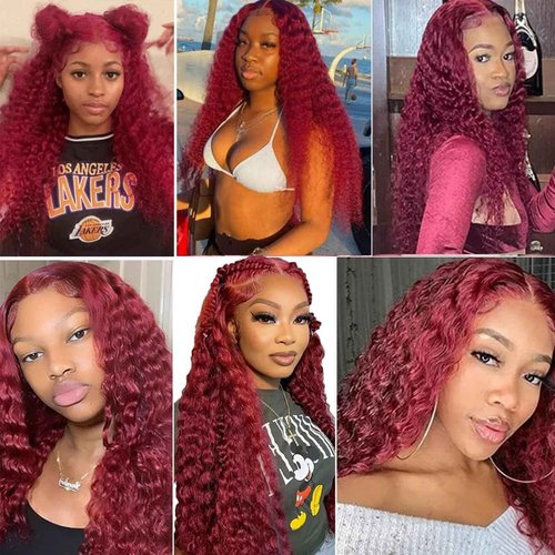 Fabimiya Human Hair Bundles Burgundy 99J Water Wave 16 18 20 Inch Bundles Human Hair 100% Unprocessed Burgundy Soft Sewn In Hair with Double Weft for Black Women