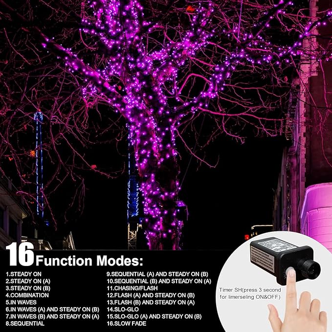 LAMPHOME 200 LED Pink Valentine Lights, 66ft 16 Modes Valentine Room Lights Clear Wire,Connectable Plug in Pink Christmas String Light Indoor Outdoor for Christmas Bedroom Valentines Party