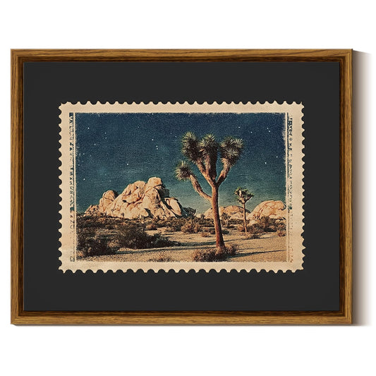 InSimSea Framed Vintage Canvas Wall Art, Western Cactus in the Wilderness Southwestern Night Desert Wall Decor Mid Century Nature Striped Landscape Painting for Living Room Bedroom 10" L x 8"" W"