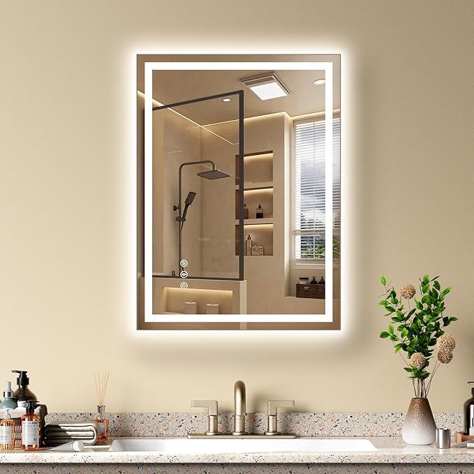24X30 LED Bathroom Mirror with Lights, Anti-Fog, Dimmable - Lighted Bathroom Vanity Mirror with Front & Back Light, 3 Color Temperatures, Memory Function, Tempered Glass (Horizontal/Vertical)