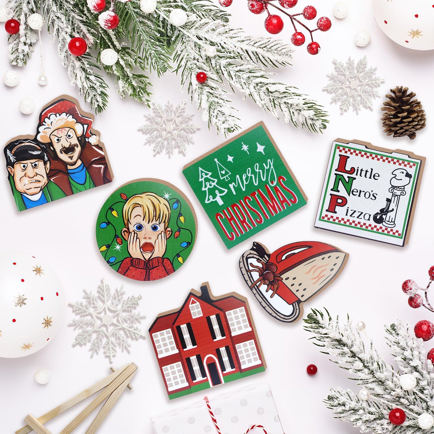 Uruney Merry Christmas Tiered Tray Decor, Christmas Classic Movie Tray Decorations, Xmas Alone Boy Kevin Thieves Wooden Signs, Funny Holiday Rustic Farmhouse Home Decor for Table Shelf Mantel Party