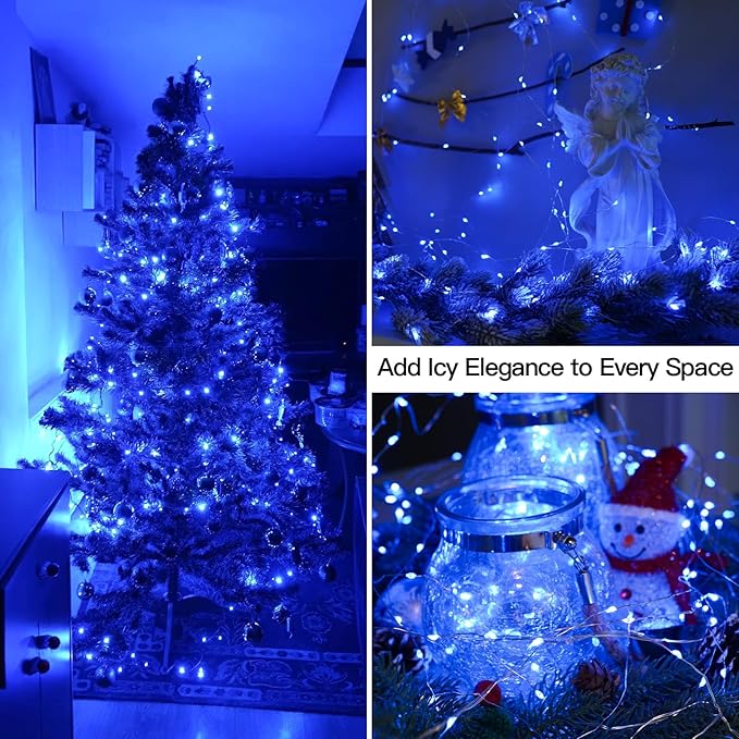 suddus 33ft 100 LED Outdoor String Lights, Blue Fairy Lights Battery Operated with Remote, Led Twinkle Lights for Bedroom, Backyard, Wedding, Tree, Mason Jar, Wall, Centerpiece, Christmas