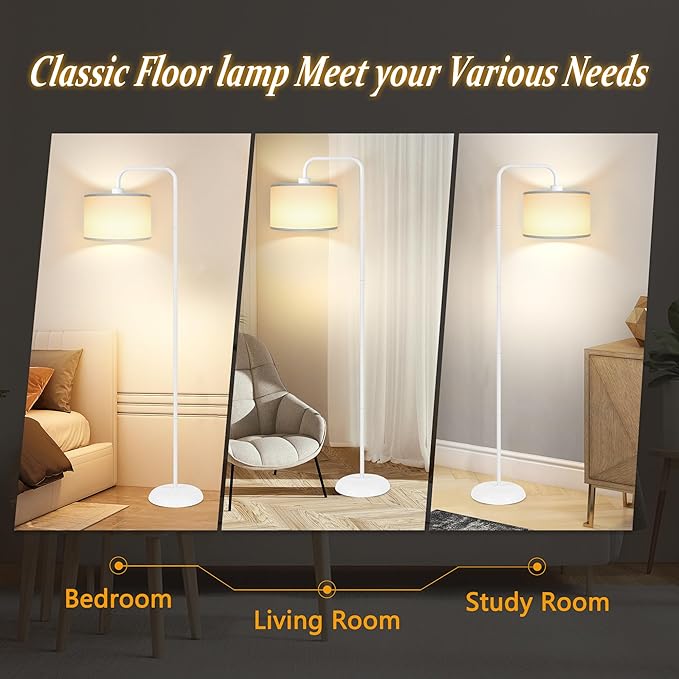 [Upgraded] LED Floor Lamp for Living Room, 3 Color Temperature Floor Lamp with Foot Switch Modern Standing Lamp Tall Pole Floor Reading Lamp for Bedroom, Study Room, Office, 9W Bulb Included, White