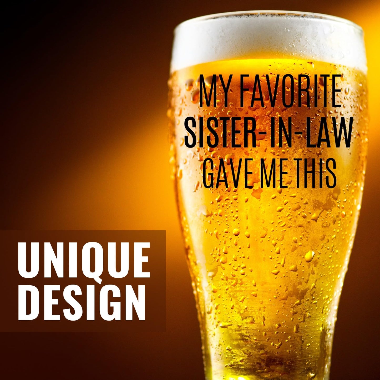 Onebttl Gifts for Brother in Law from Sister in Law, Beer Glass Funny Gift Idea for Christmas, Father's Day, Birthday, Box and Greeting Card Included