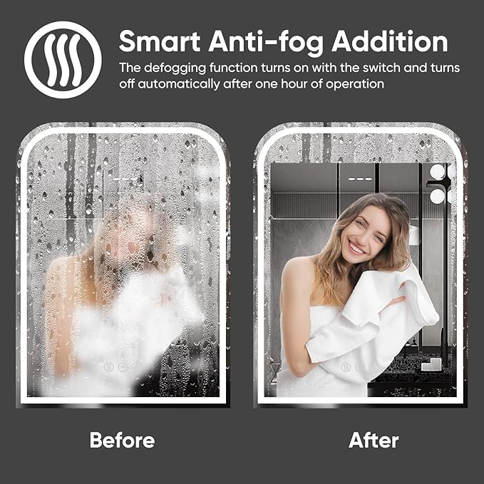 LED Bathroom Mirror, 48"x 30" LED Mirror with Lights for Bathroom, Lighted Vanity Mirrors for Wall, Anti-Fog, Dimmable, Tempered Glass, Memory Function, 3 Colors, Safe Use (White)
